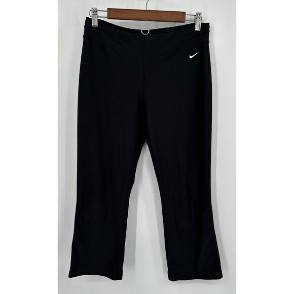 Nike Dri-Fit Cropped Pants Women Medium Black Loose Fit Pull On Athleisure - Picture 1 of 11